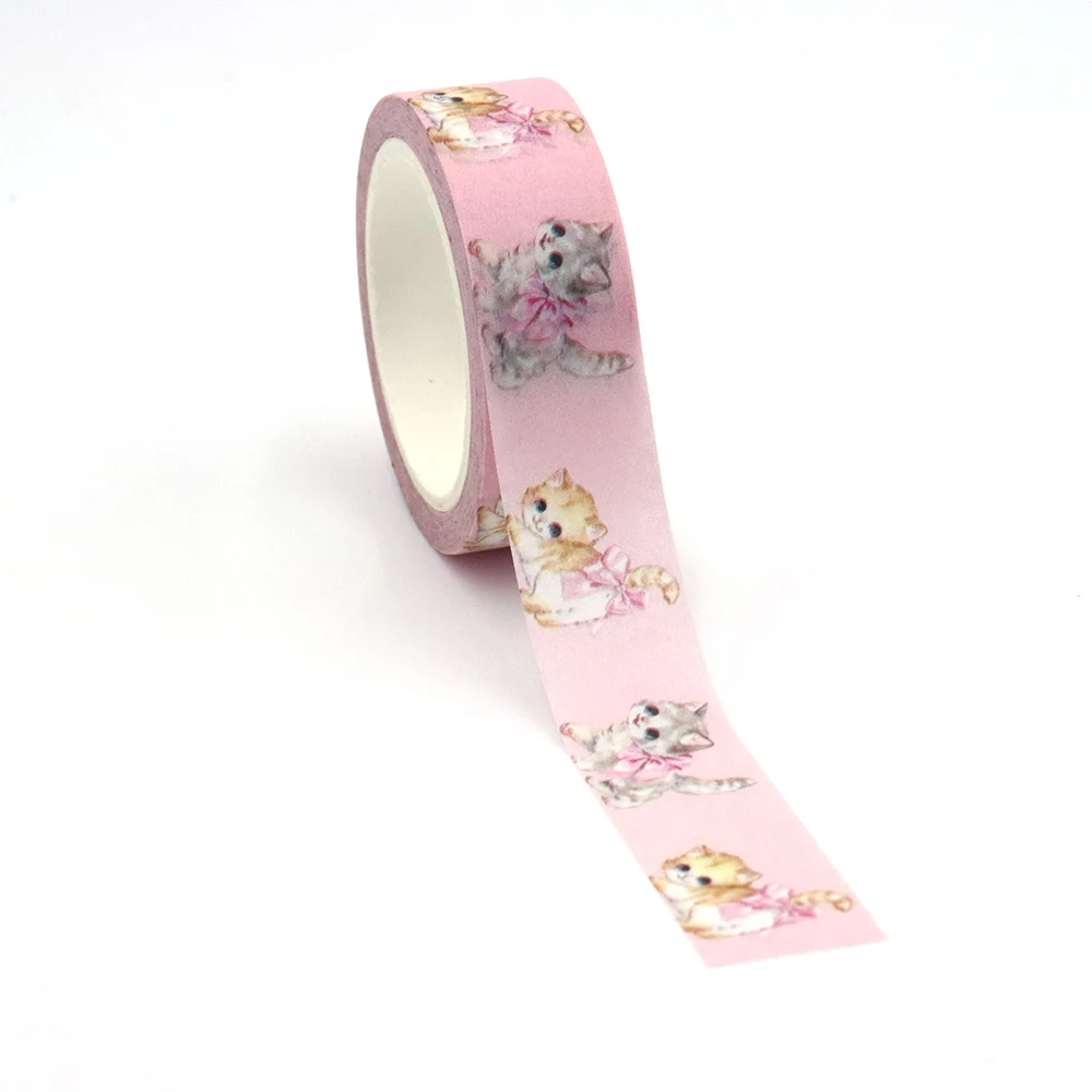 ใหม่ 1PC 15mm x 10m วาเลนไทน์ดอกไม้แมว Masking กาวอุปกรณ์สํานักงาน scrapbooking เครื่องเขียน Washi เทป