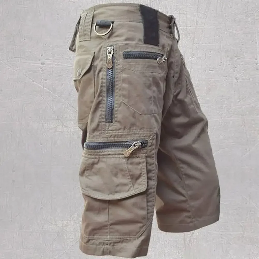 Shorts de uniforme militar masculino, cor sólida tática, multi bolso, verão, casual, reto