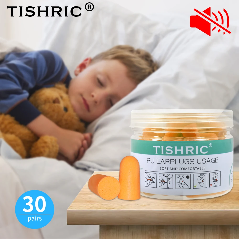 TISHRIC 귀마개 소프트 스폰지 귀마개 소음 감소 수면 귀마개 여행 소음 감소율 35.5db 방음