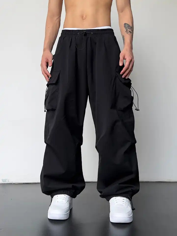 Frühling Sommer Mode Lässig Pfannen Für Männer Streetwear Einfarbig Cargo Hosen Elastische Taille Breite Bein männer Jogger