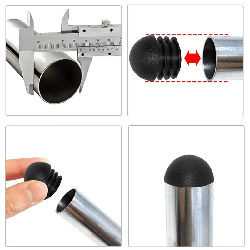 Tampas redondas abobertas de plástico pe preto com cúpula, inserções de tubo, manga de plugue, capa protetora 13 16 19 20 22 25 28 30 32 35 38-76mm