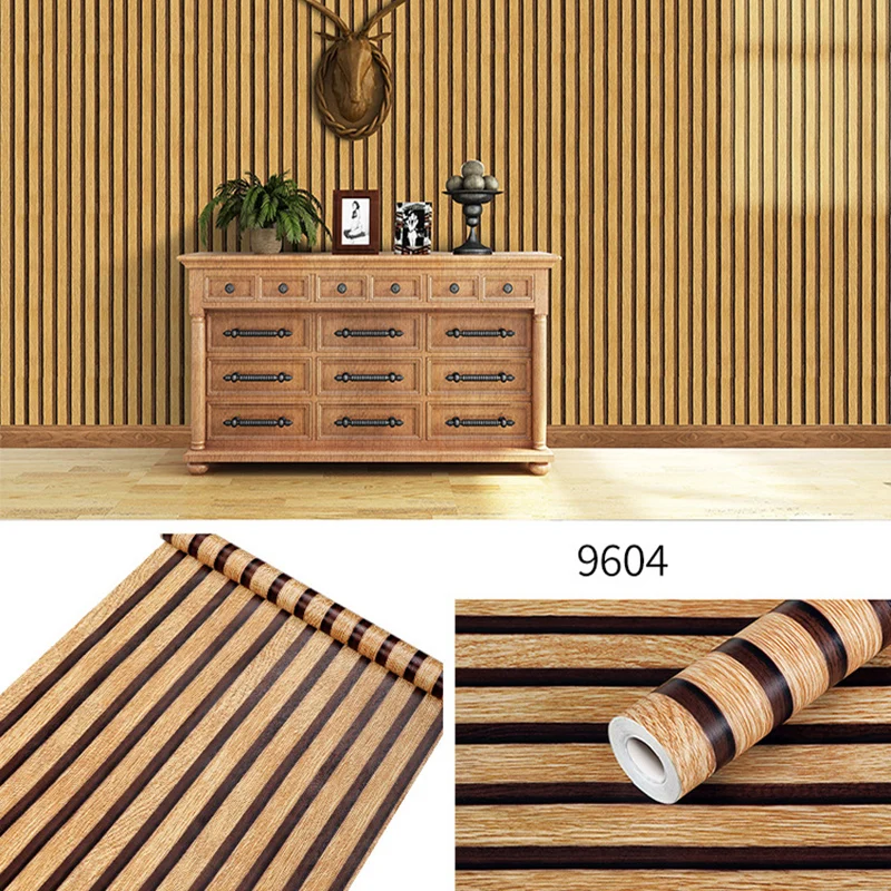 45CM PVC Wood Striped Self-Adhesive Wallpaper Tło Ściana Biurko Szafka Meble Renowacja Wodoodporna Naklejka