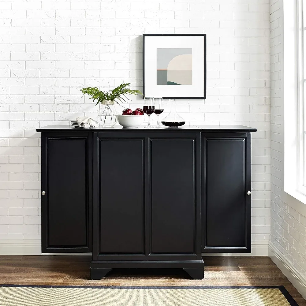 Lafayette Expandable Bar Cabinet with Storage Shelves, Drawer, and Wine Rack, Black