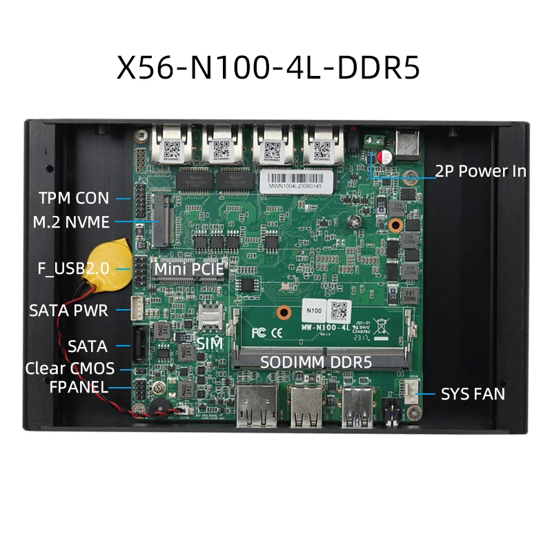Fanless Industrial Mini PC Intel N100 Processor 4x 2.5G Ethernet Mini-PCIE Expansion WiFi 4G SIM Support Windows Linux Openwrt