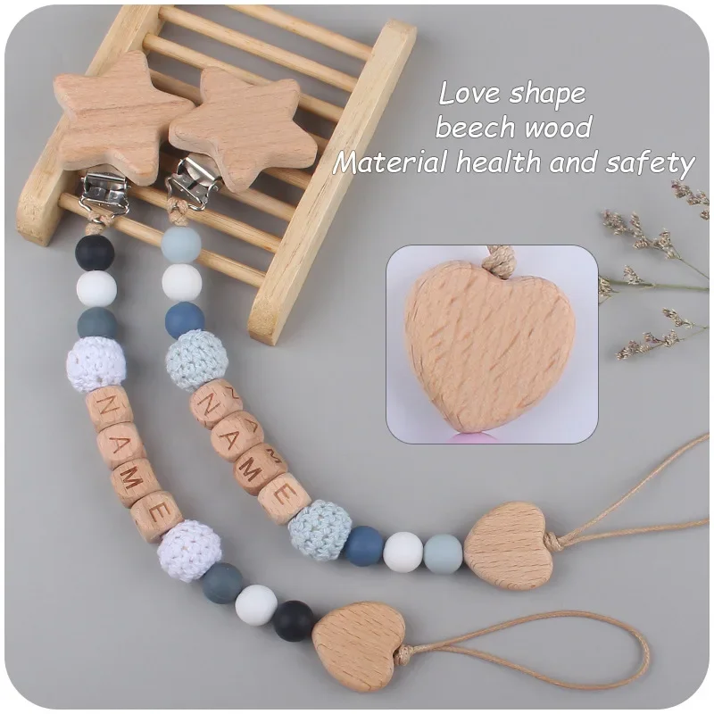 Cho Em Bé Kẹp Dây Chuyền Cá Tính Tên Sao Tình Yêu Gỗ An Toàn Teethers Dây Chuyền Đậu Nành Nhai Mọc Răng Đồ Chơi Giả Núm Vú Giá Đỡ