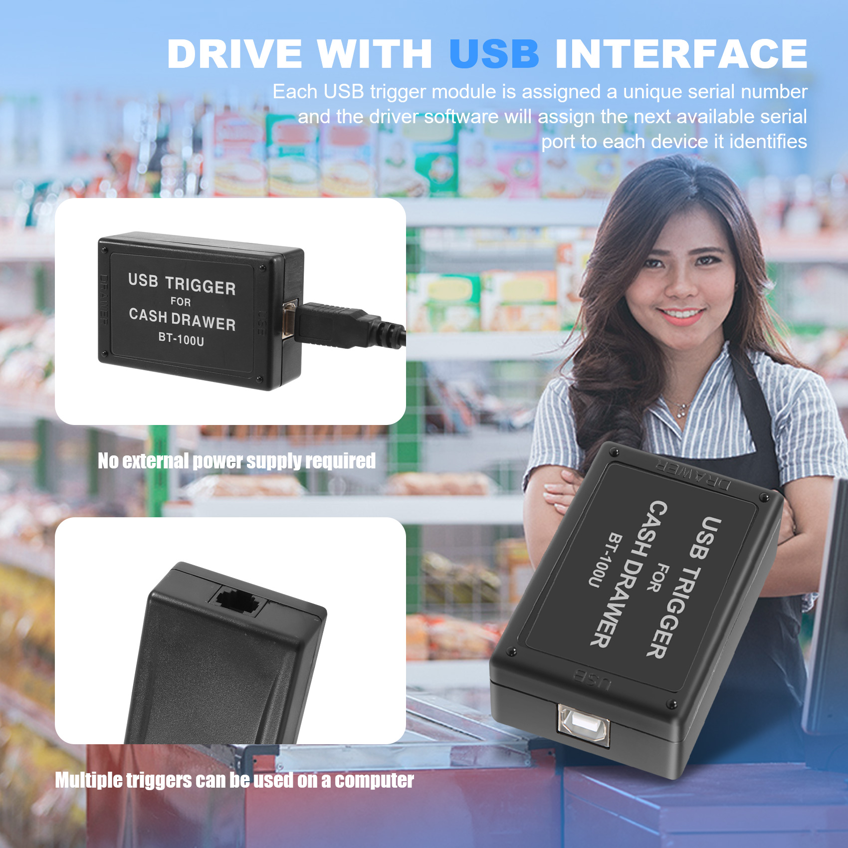 Mais novo gatilho de driver de gaveta de dinheiro BT-100U com gatilho de gaveta de interface USB