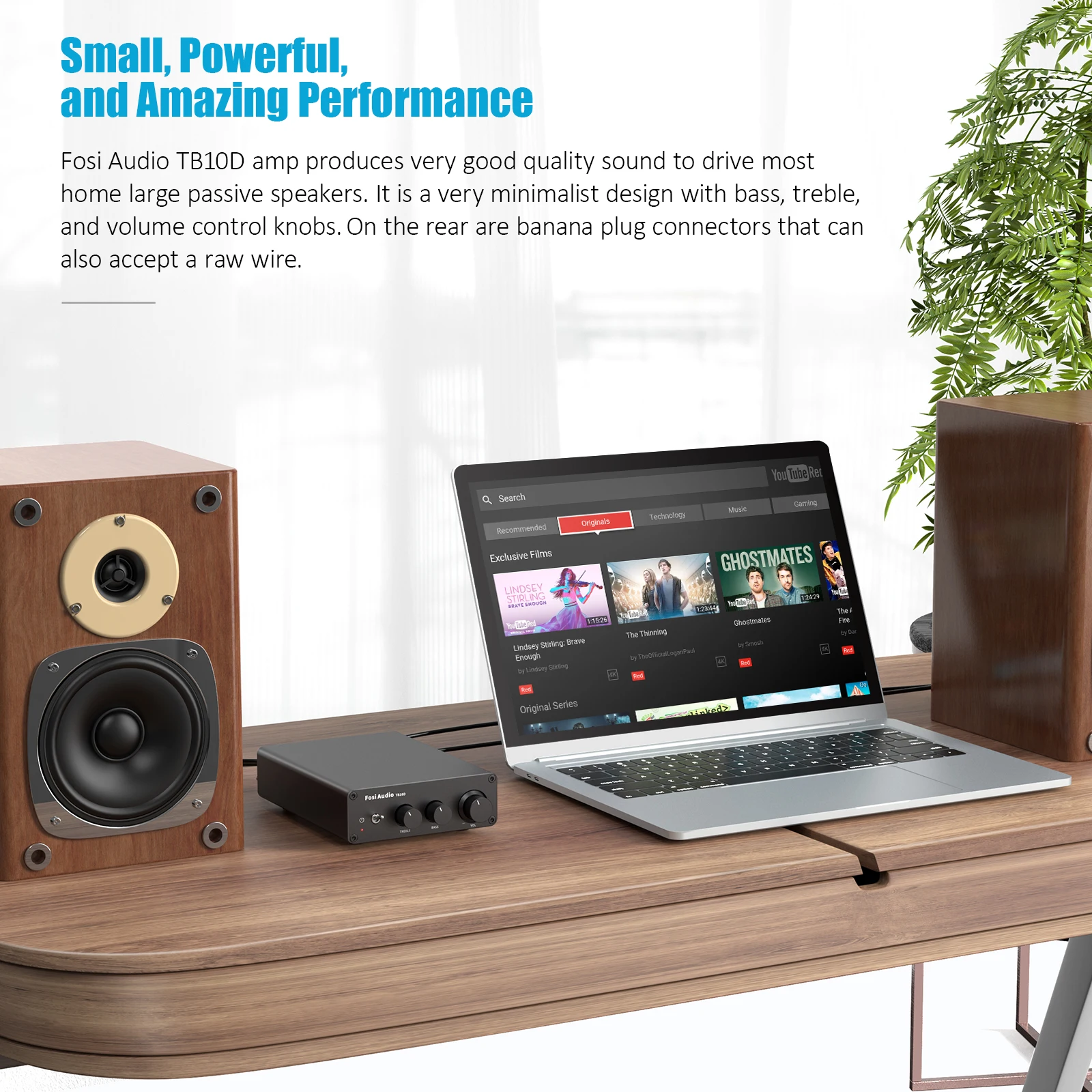 Fosi Audio 300Wx2 HiFi Sound Power Amplifier Upgrade New  TPA3255 Class D Stereo Amp With Treble Bass For Home Speaker