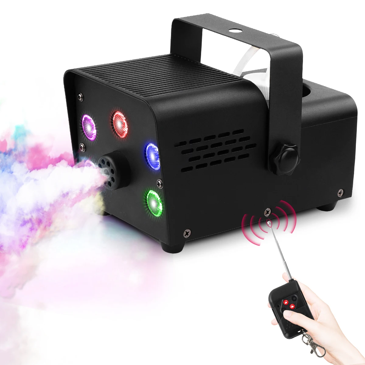 Maszyna do dymu U'King 500W z 5 diodami LED RGB, wytwornica dymu na DJ, dyskoteki, koncerty, imprezy, bezprzewodowy pilot, efekt dymu na scenę.