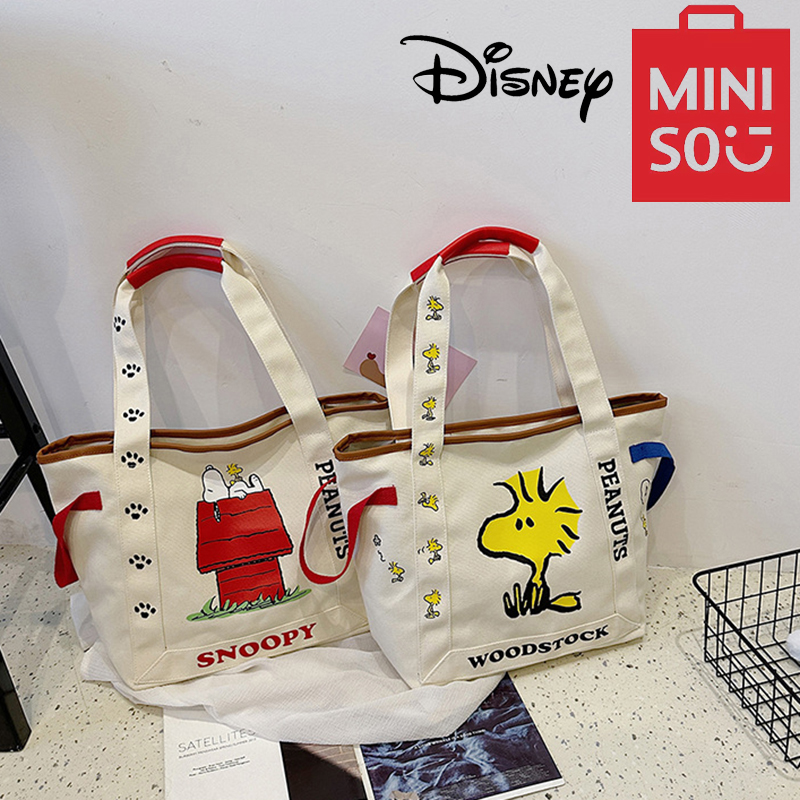MINISO Disney Cartoon Snoopy Große Kapazität Canvas Tasche Student Handtasche Schultertasche Niedliche Print Einkaufstasche