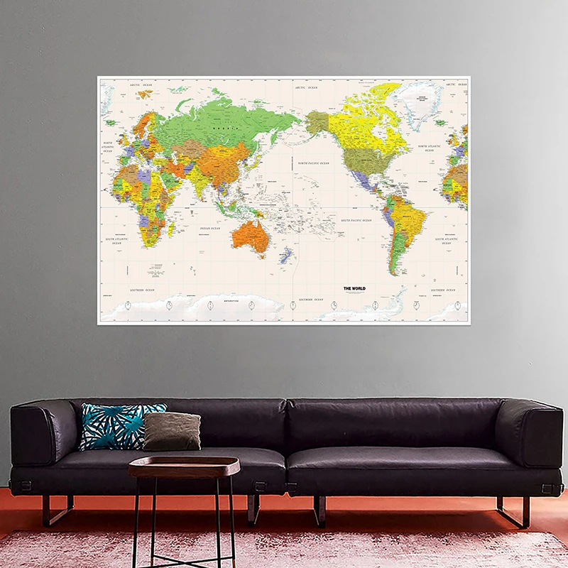 150x100cm The World Map Retro Wall Art Poster Non-woven Canvas Painting Home Decoration School Study, Office Supplies