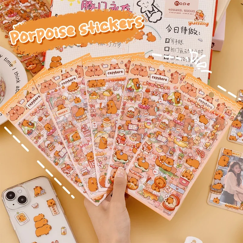 Autocollants Capybara Kawaii, étiquette de dessin animé, pour bricolage, Album de compte à main, décoration pour journal intime, papeterie esthétique, cadeaux, 6 pièces