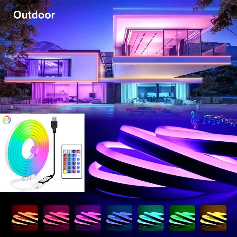 5V RGB LED Neon Strip with Remote Control-USB Waterproof Flexible Neon Lights,RGB Color Changing,Holiday Parties,Home Decoration