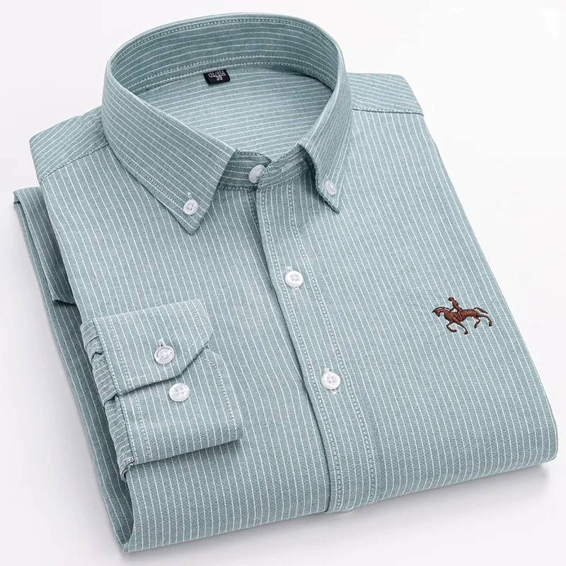 Pure Cotton Oxford Shirts Long Sleeve Men's Casual Thick Soft Regular-fit Button-down Collar Formal White Work Shirt And Blouses