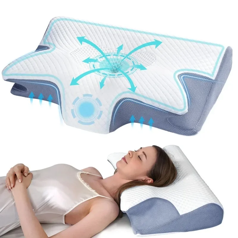 Cuscino memory per il sonno Cuscini per il collo in memory foam a farfalla Sonno sagomato per alleviare il dolore al collo Supporto per lo stomaco Comodo cuscino