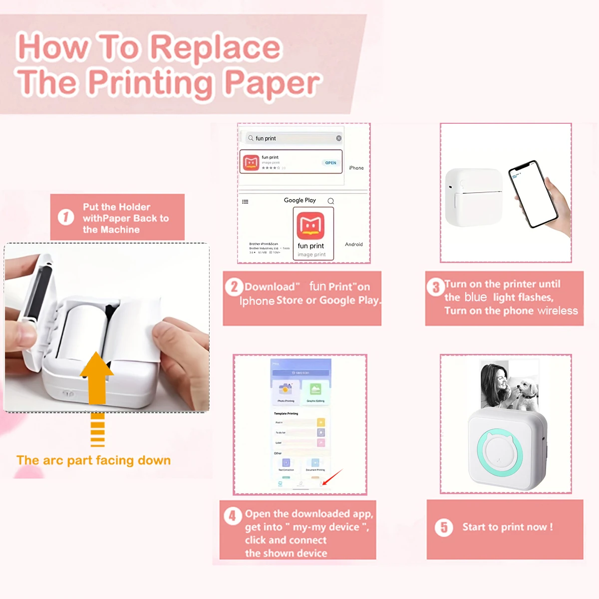 Portable Mini printer,thermal pocket Label  printer, for Android or IOS APP, inkless sticker printer, suitable for home, office