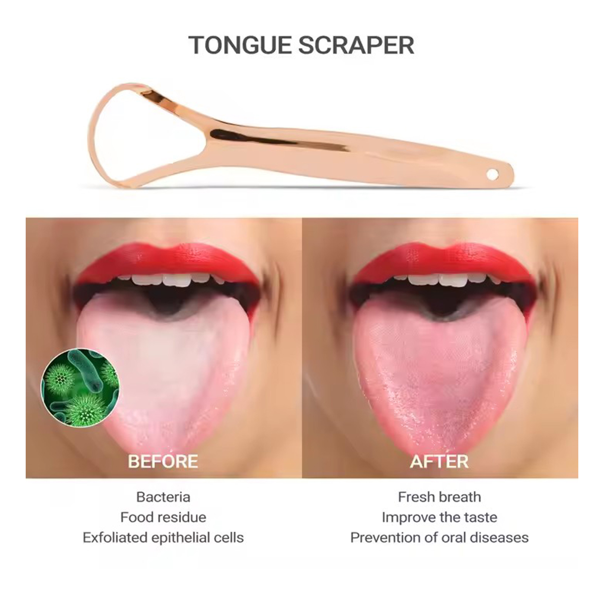 Conjunto de 3 raspadores de língua para adultos, limpador de língua de metal resistente com estojo de armazenamento, purificador de língua de aço inoxidável para hálito fresco