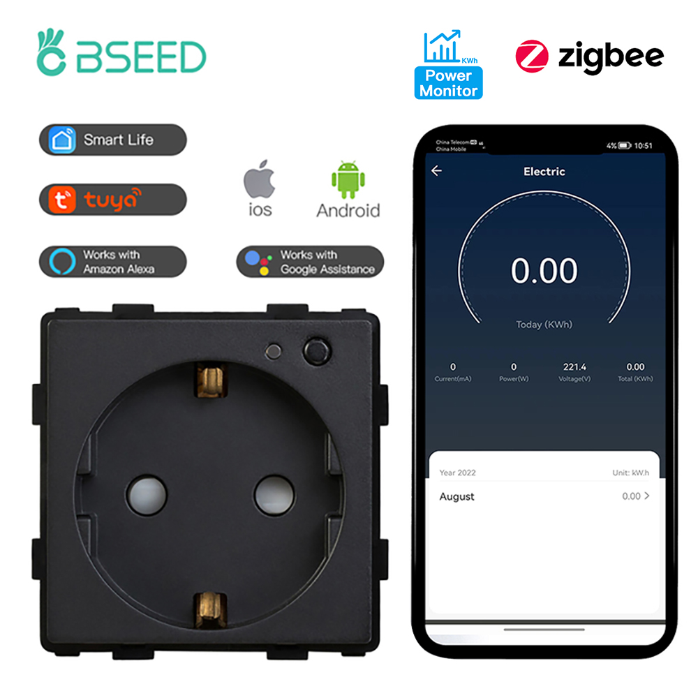 Настенная розетка BSEED ZigBee, функциональная часть, монитор мощности, умный монитор мощности, розетки для ключей, приложение Google Smart Life, розетка Alexa EU Standa