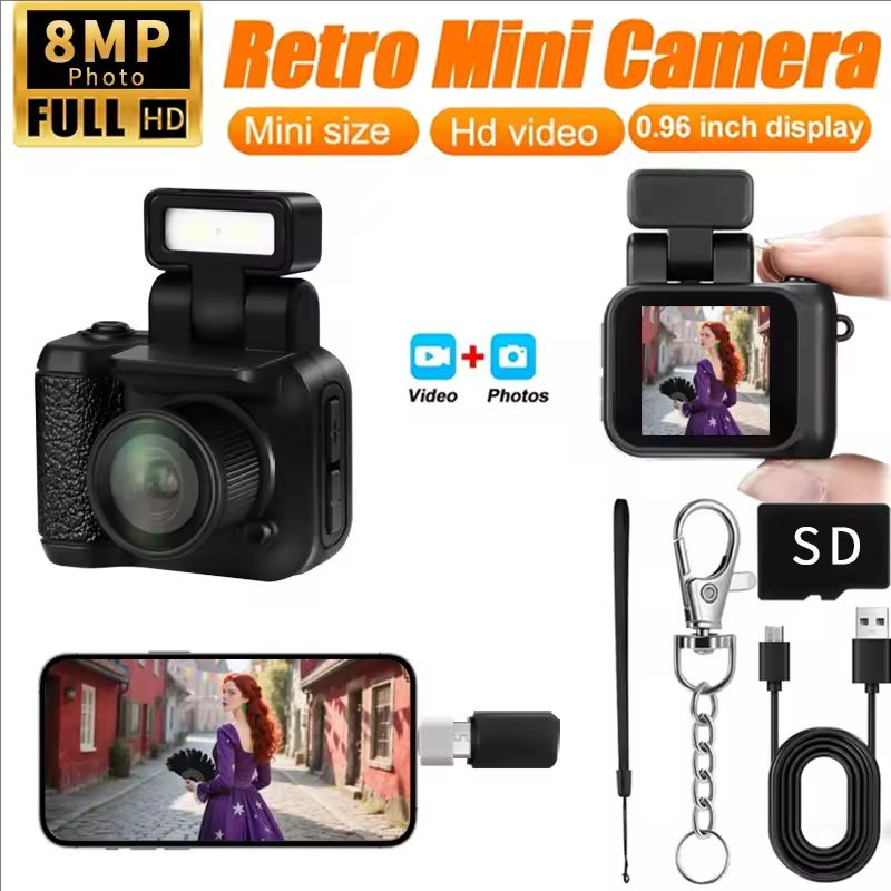 Mini Keychain Camera Y4000 1080P HD Portable Retro Kids Cam Ultra Compact Pocket DV Video Recorder with Flash Lamp