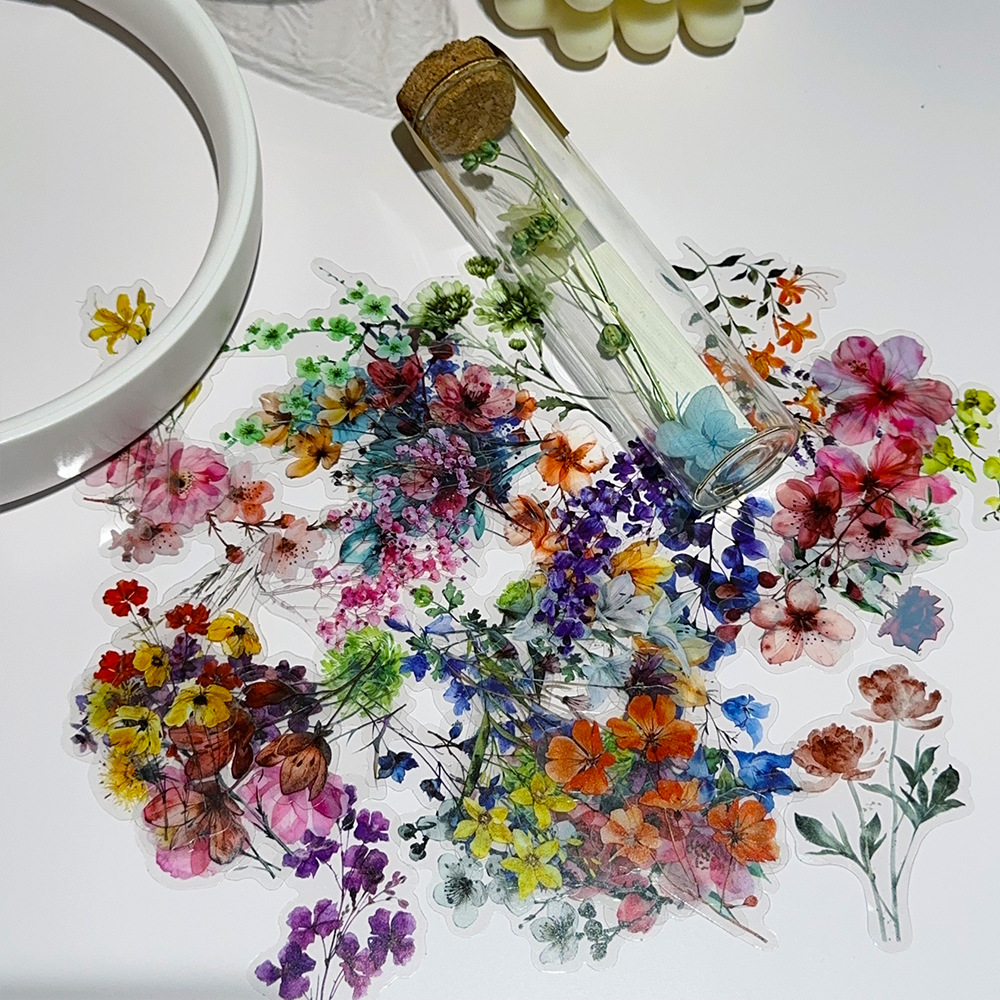 50 Uds. Pegatinas de grafiti de dibujos animados de flores de tinta INS transparente, pegatina impermeable para teléfono, guitarra, Notebook, maleta, botellas de agua