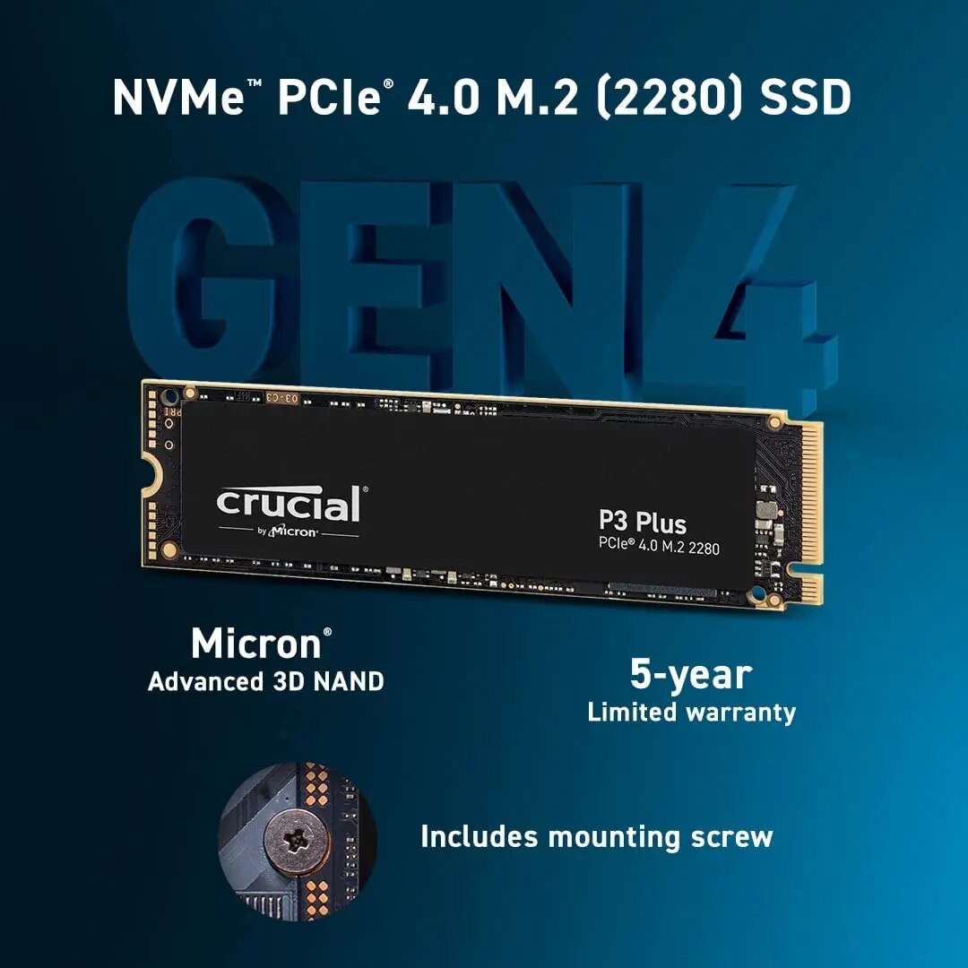 Crucial P3 Plus 2 TB 1 TB 500 GB PCIe Gen4 3D NAND NVMe M.2 SSD, bis zu 5000 MB/s