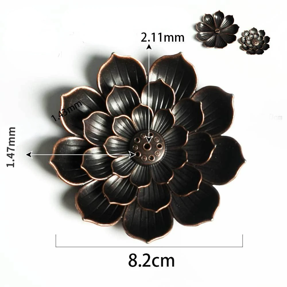 Bruciatore di incenso in lega 2 in 1 Porta bastoncini di incenso in legno di sandalo in metallo Buddismo Zen Bastoncini di loto Incensiere Posacenere Nasturtium