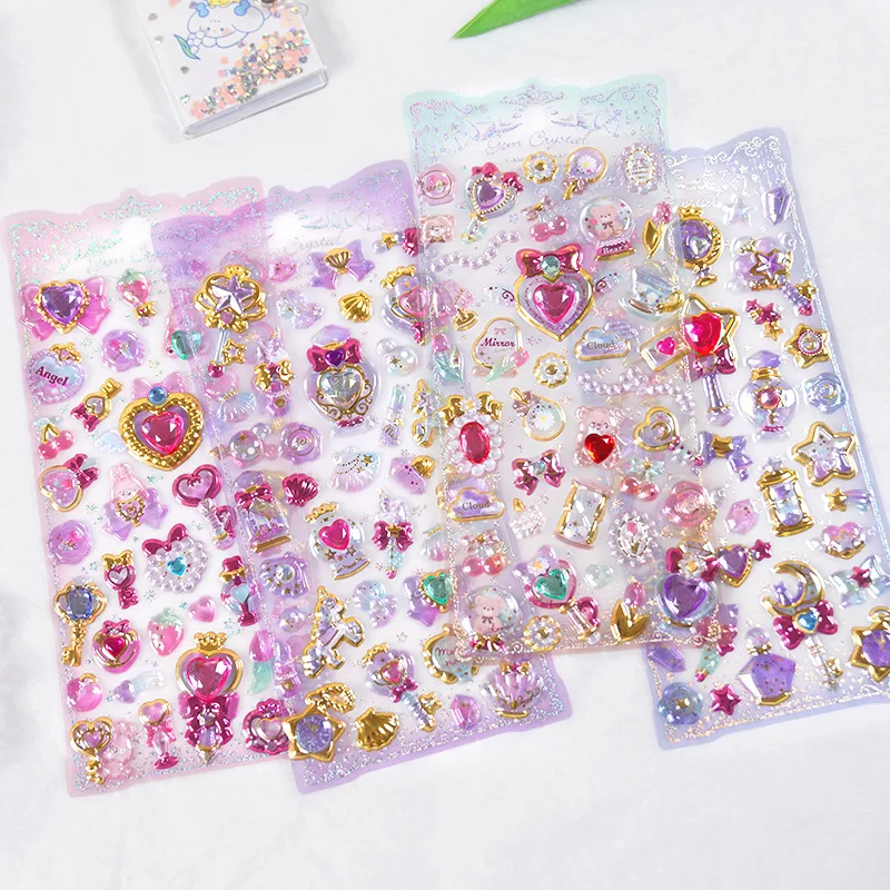 1pc/4 pçs aleatório kawaii delicado 3d feminino pedra preciosa dourado adesivos scrapbooking diy diário papelaria adesivo deco arte suprimentos