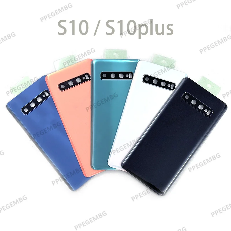 เปลี่ยนกระจกด้านหลังสําหรับ Samsung Galaxy S10e S10 PLUS S10Plus ฝาครอบแบตเตอรี่ด้านหลังแผงประตูกรณีสติกเกอร์เลนส์กล้อง