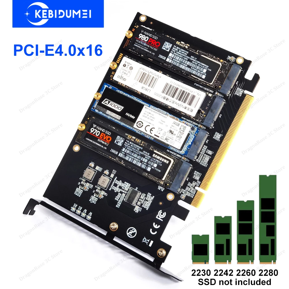Адаптер M.2 NVME SSD to PCIe 4.0 3.0 M.2 SSD GEN4 PCIe 4.0 ПК Материнская плата X1 X4 X8 X16 Карта расширения для 2230 2242 2260 2280
