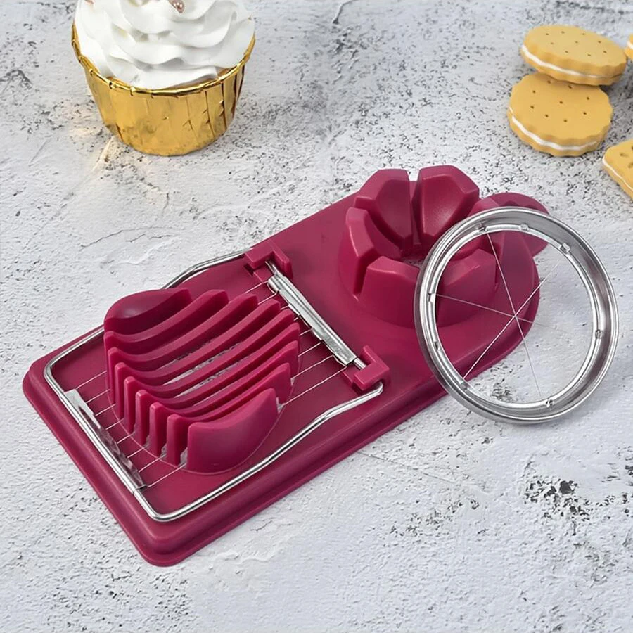 2-in-1-Multifunktions-Ei-Slicer, konserviertes Ei, Obstschneider, modernes Küchen-Gadget-Werkzeug, langlebiges Metall, Kunststoff, einfache Scheibe