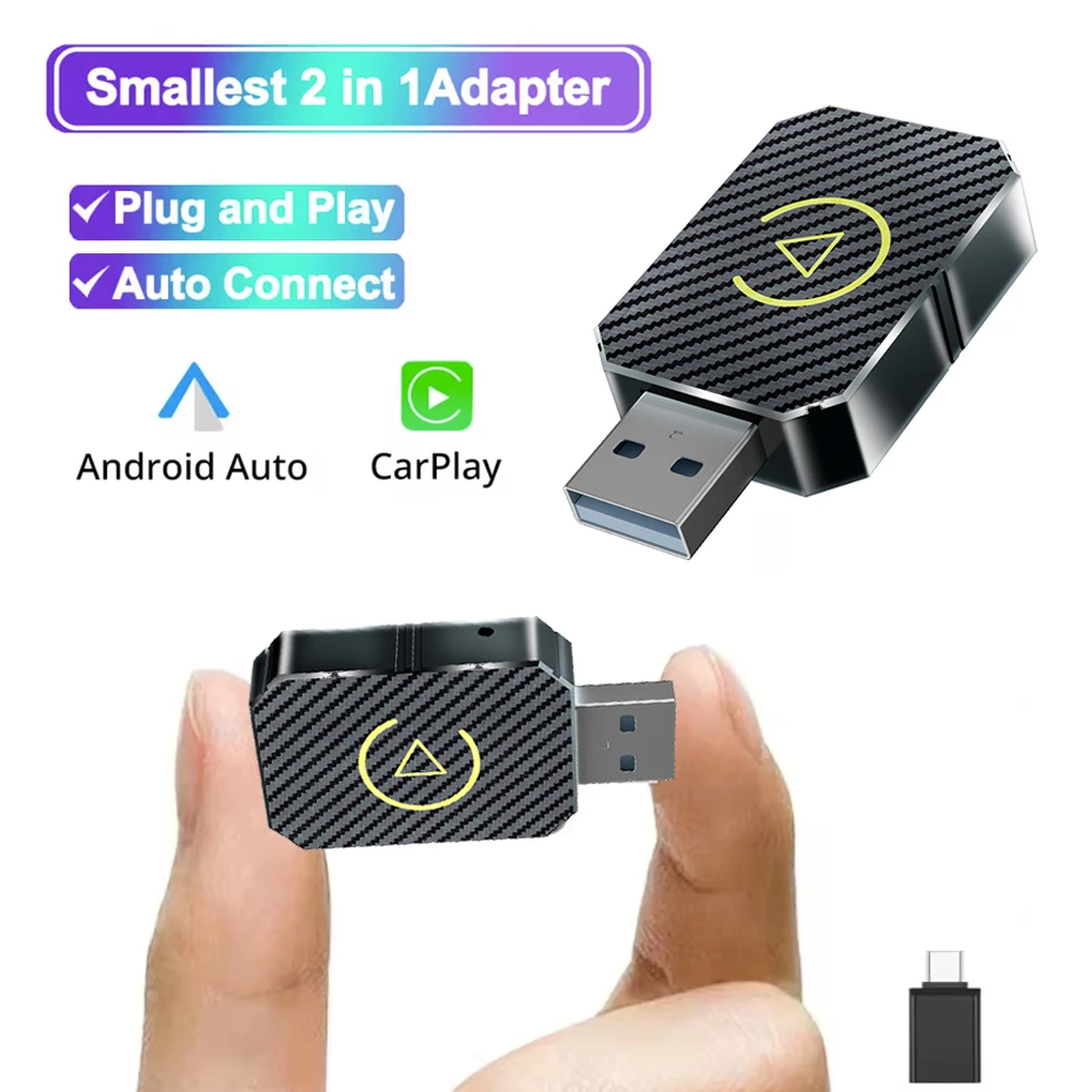 Mini Bedraad naar Draadloze Carplay & Android Auto AI Box Draadloze Adapter Plug En Play Dongle Bluetooth 5.0/Wifi Type C USB-poort