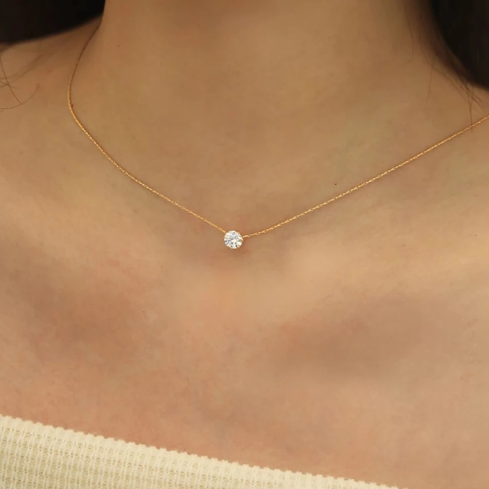 Collar de acero inoxidable chapado en oro para mujer, delicado y minimalista, con dije de circón, cadena antideslustre, redondo, piedra Cz transparente, joyería