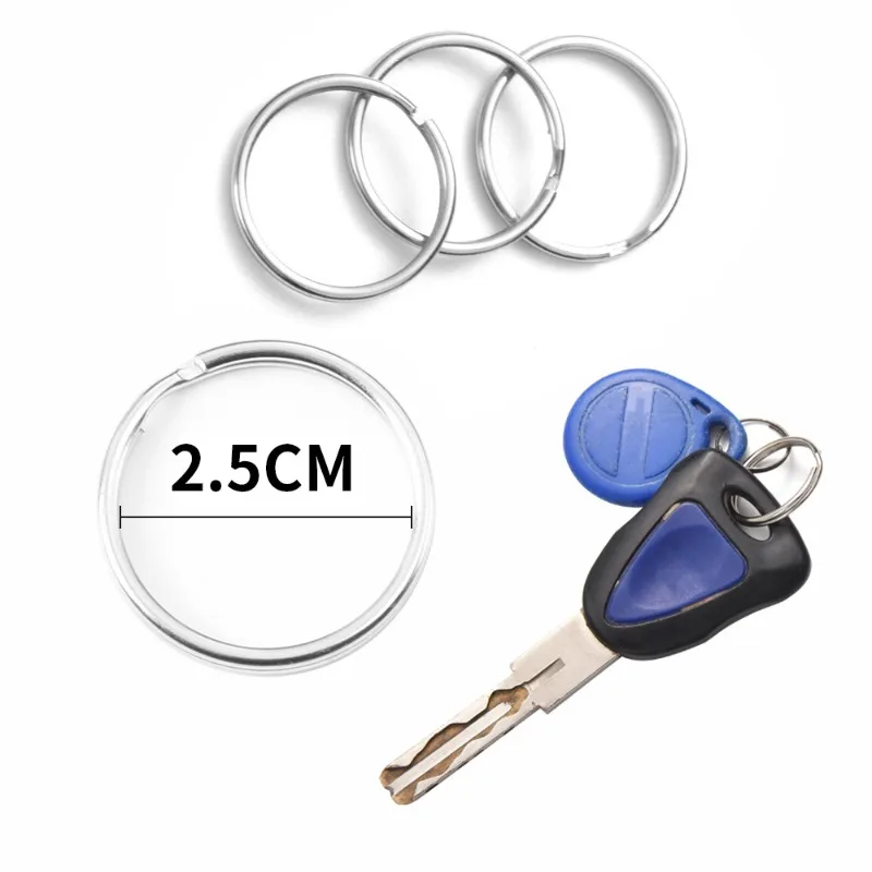 20/200pcs Stainless Steel Key Ring Key Chain 25mm Round Flat Round Split Keychain Polished Metal Blank Circle For DIY Findings