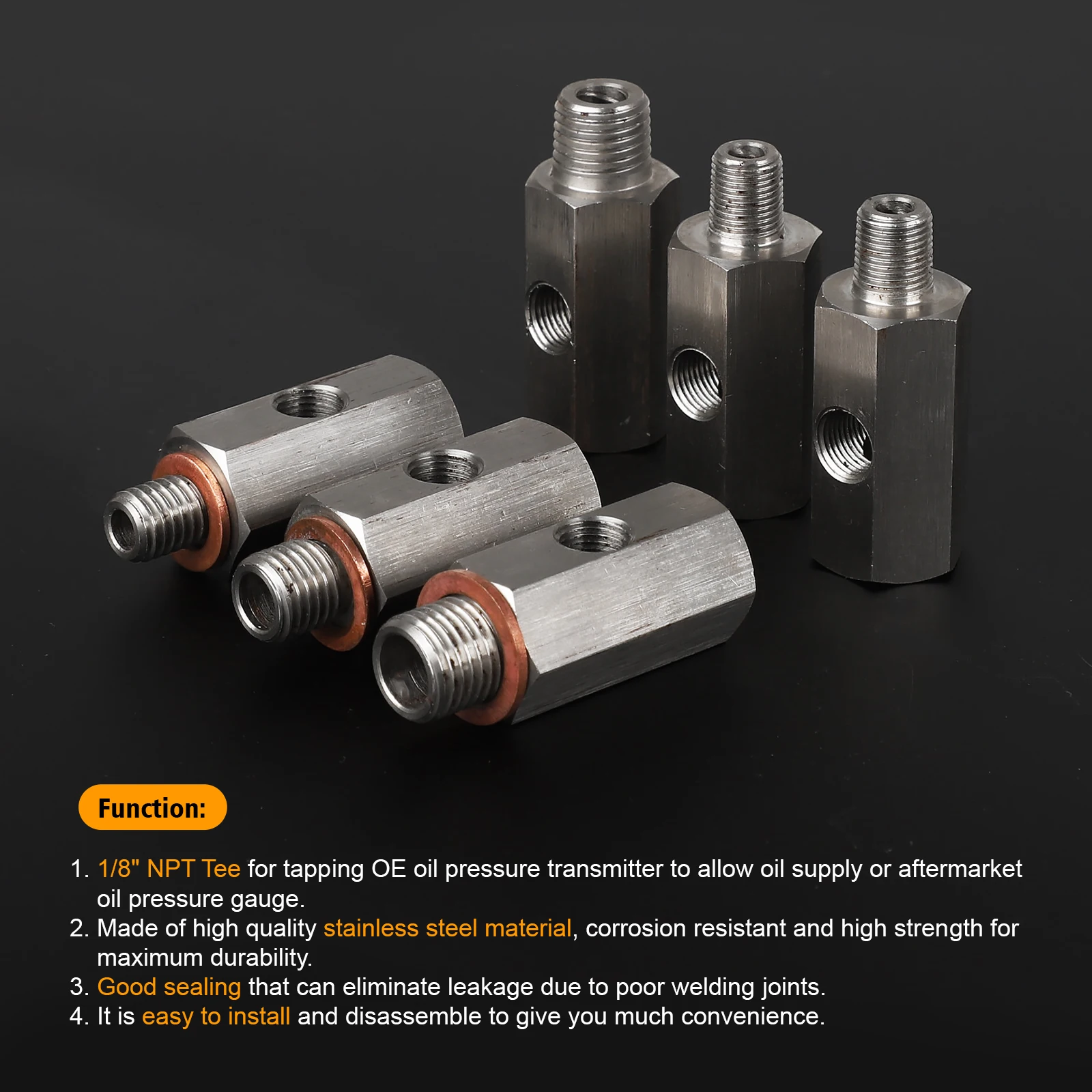 CNSPEED Rvs Zijgaten Oliedruksensor Connector 1/8 "NPT Vrouwelijke Naar M12 M10 M14 Feed Lijn Gauge tee Adapter