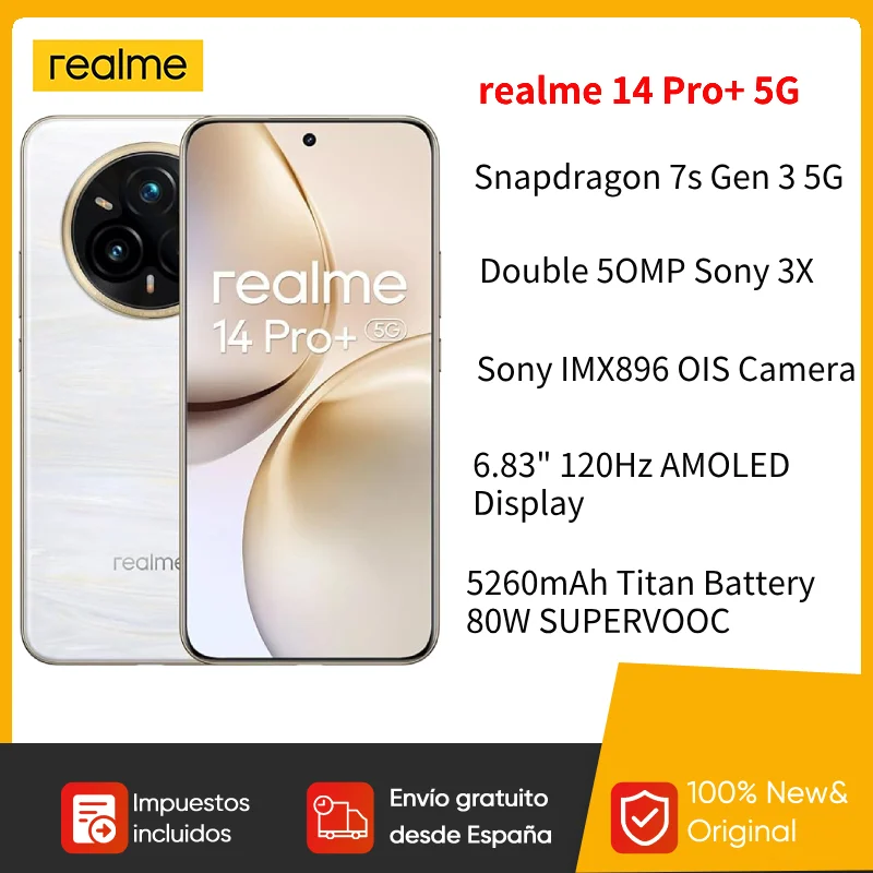 [Weltpremiere] Realme 14Pro Plus Smartphone Snapdragon ® 7s Gen 3 5G 6000 mAh 50 MP Sony 3X Periscope 6,83 Zoll 120 Hz gebogenes Display