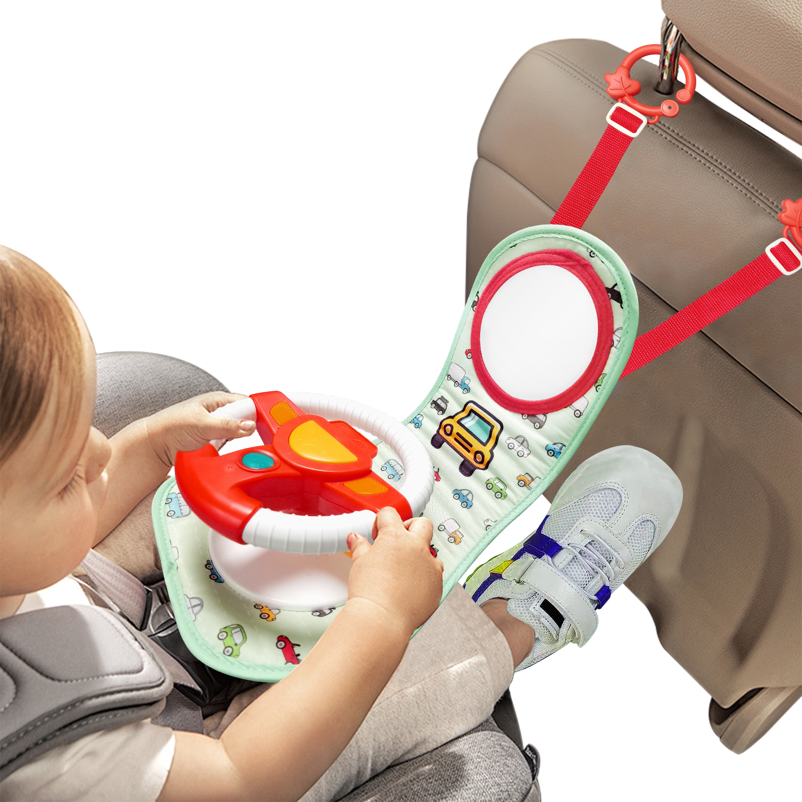 Baby Auto Elektrisch Stuurwiel Speelgoed met Muziek Simuleren Rijden Auto Babyzitje Copiloot Speelgoed Hangend Speelgoed voor Peuter 0-12M Geschenken