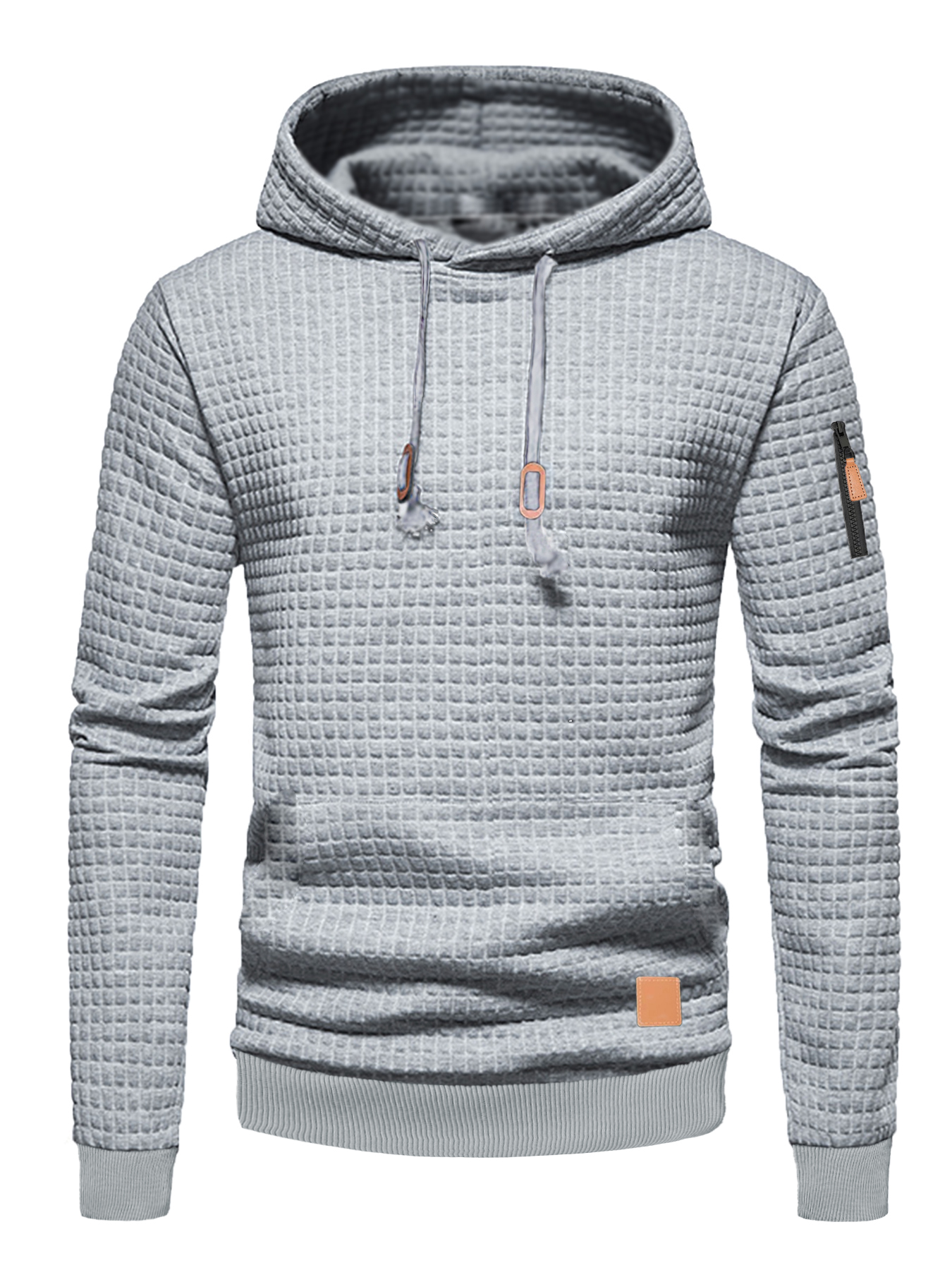 Moletom com capuz masculino padrão waffle outono/inverno casual sólido pulôver quente moletom solto esportes ao ar livre com capuz tops roupas masculinas