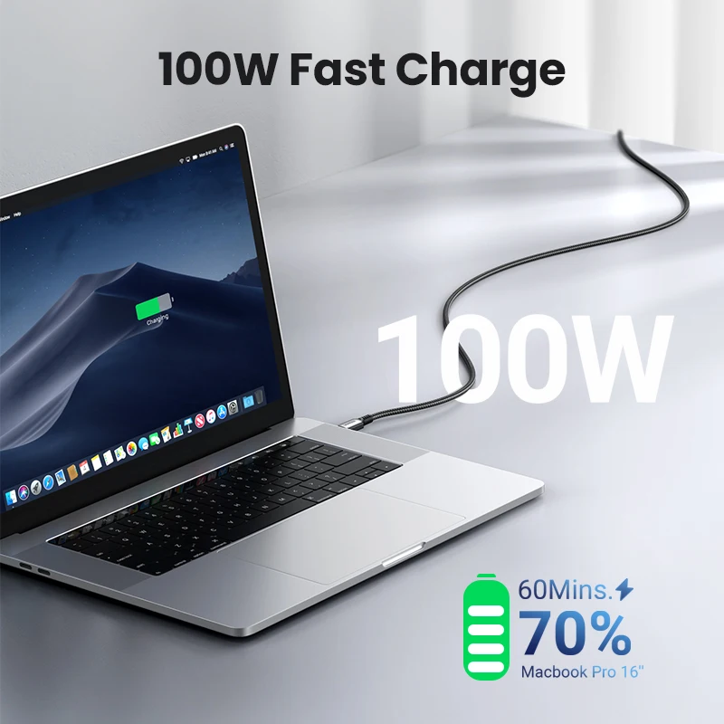 UGREEN-Cable USB tipo C de carga rápida, cargador de 100W para iPhone 15, 14, Macbook, Samsung S9, QC4.0