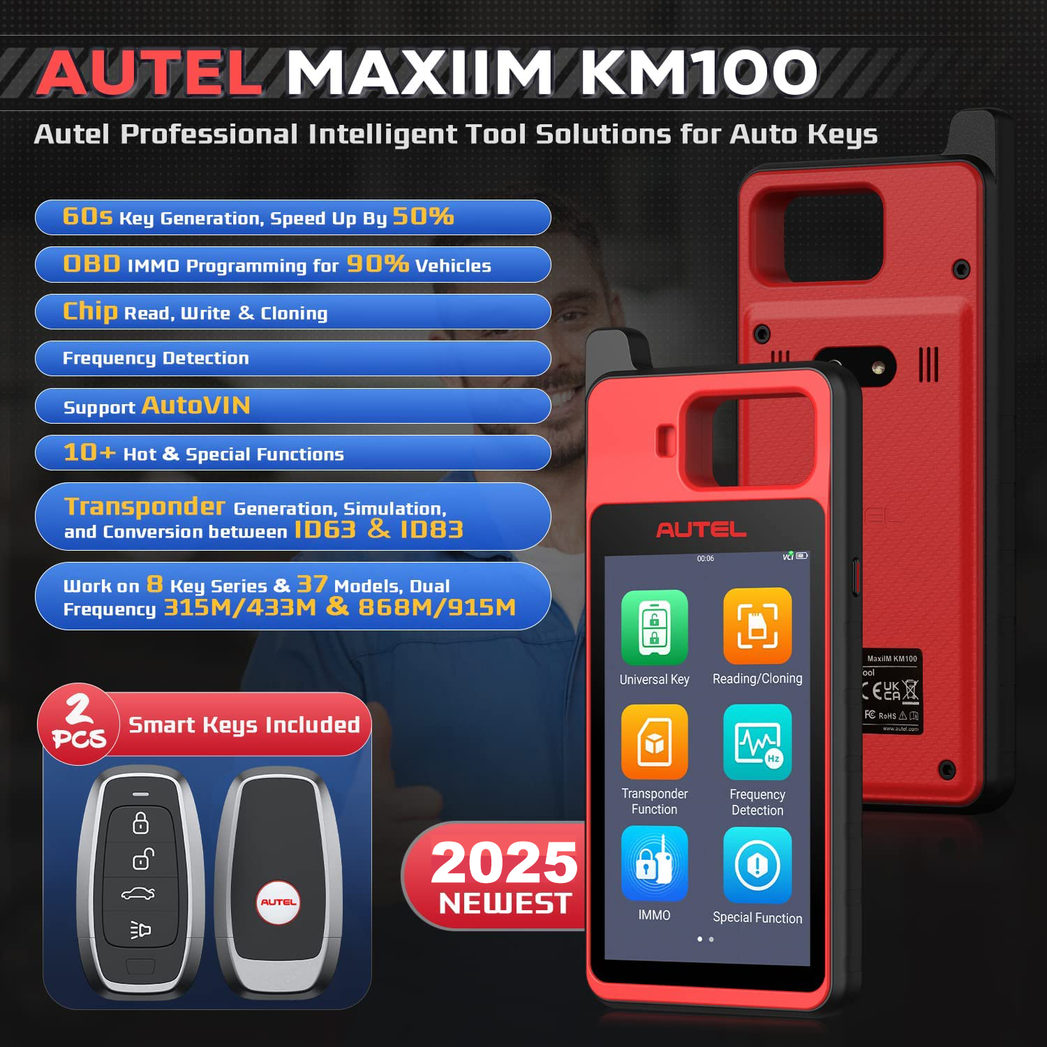 Autel MaxiIM KM100 herramienta inmovilizador de programación de llaveros 2 uds Autel IKEY para generación de llaves de los años 60 OBD IMMO aprendizaje de llaves en un 99% de coche