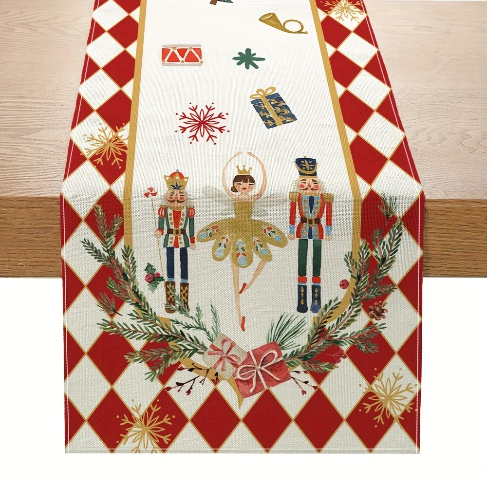 Caminos de mesa de lino Cascanueces de Navidad, bufanda de tocador, decoración de fiesta de cocina para vacaciones de Navidad de invierno, decoraciones navideñas reutilizables 2025