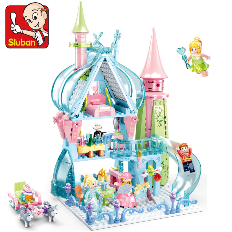Sluban amigos especialista romântico princesa blocos de construção neve rosa sonho castelo real tijolos montagem diy criativo meninas brinquedos