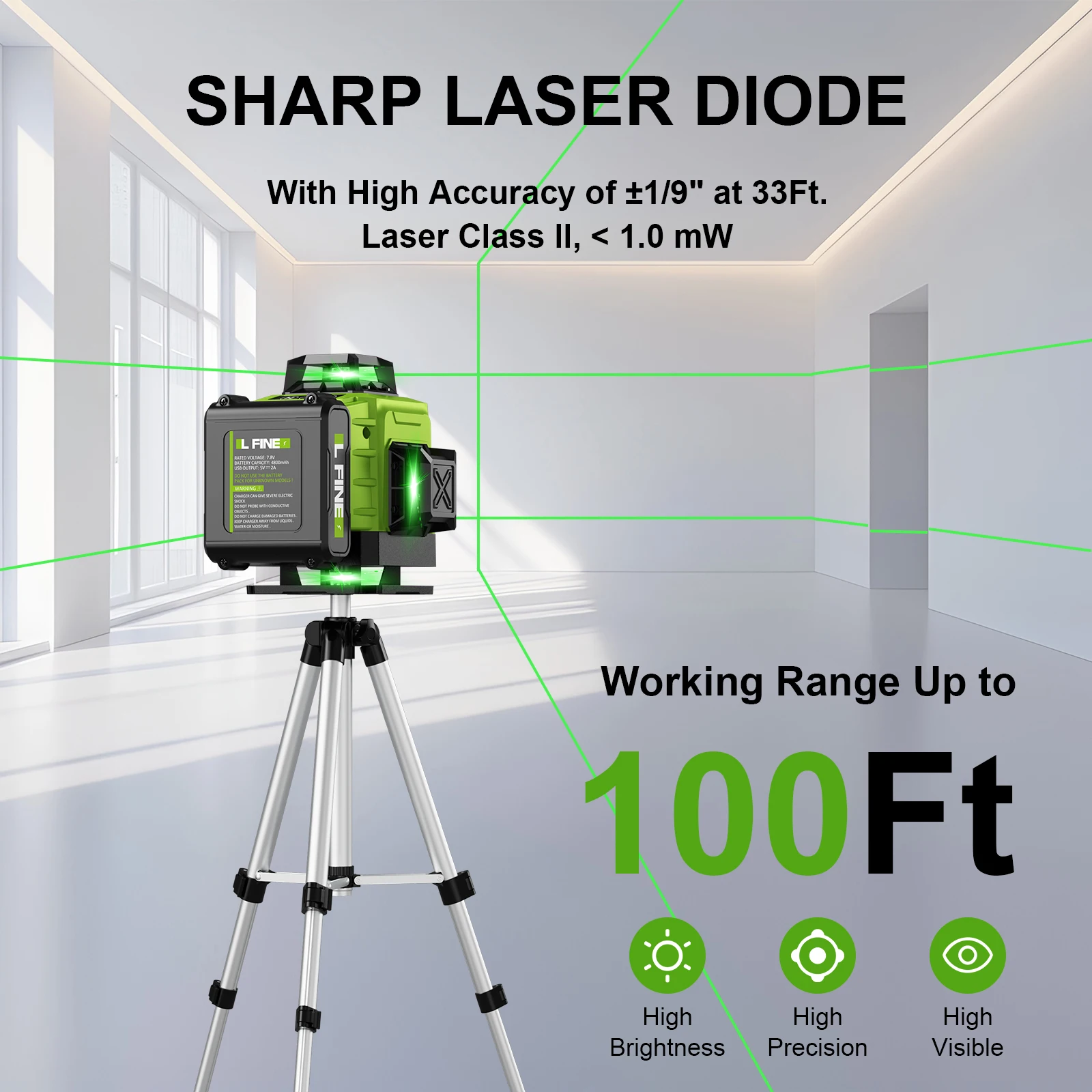 LFINE 2/4D Professional Laser Level 8/16 Lines Horizontal And Vertical With Remote Control  360°Self-leveling Laser Levels