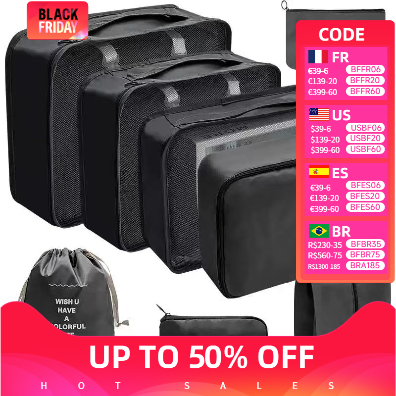 Juego práctico de 7 Uds., cubos de embalaje de viaje, organizador, bolsas de almacenamiento, Maleta, equipaje portátil, ropa, bolsa para zapatos, regalo plegable