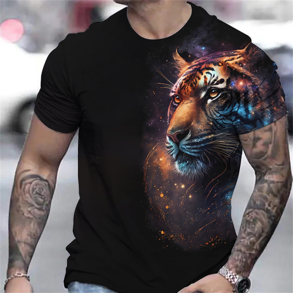 メンズタイガープリントTシャツ,3DアニマルプリントTシャツ,半袖セーター,特大Tシャツ,カジュアルTシャツ,紳士服,夏