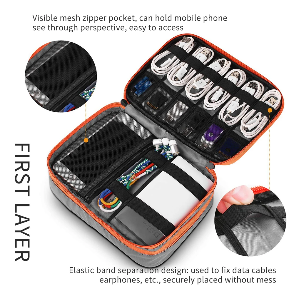 กระเป๋าเก็บสายเคเบิลดิจิตอลอิเล็กทรอนิกส์Organizerกระเป๋าแบบพกพาUSB Data Line Chargerปลั๊กกระเป๋าเดินทางCable Organizer Case