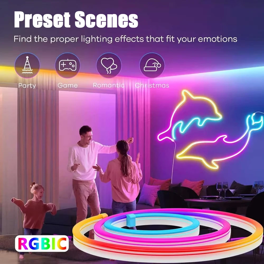 Wiscolor Tira de luz de neón flexible LED RGB,5V USB,Silicona,1/2/3/5m,IP67 Impermeable,Con Mando a Distancia,Para Habitación DIY Luz Decorativa