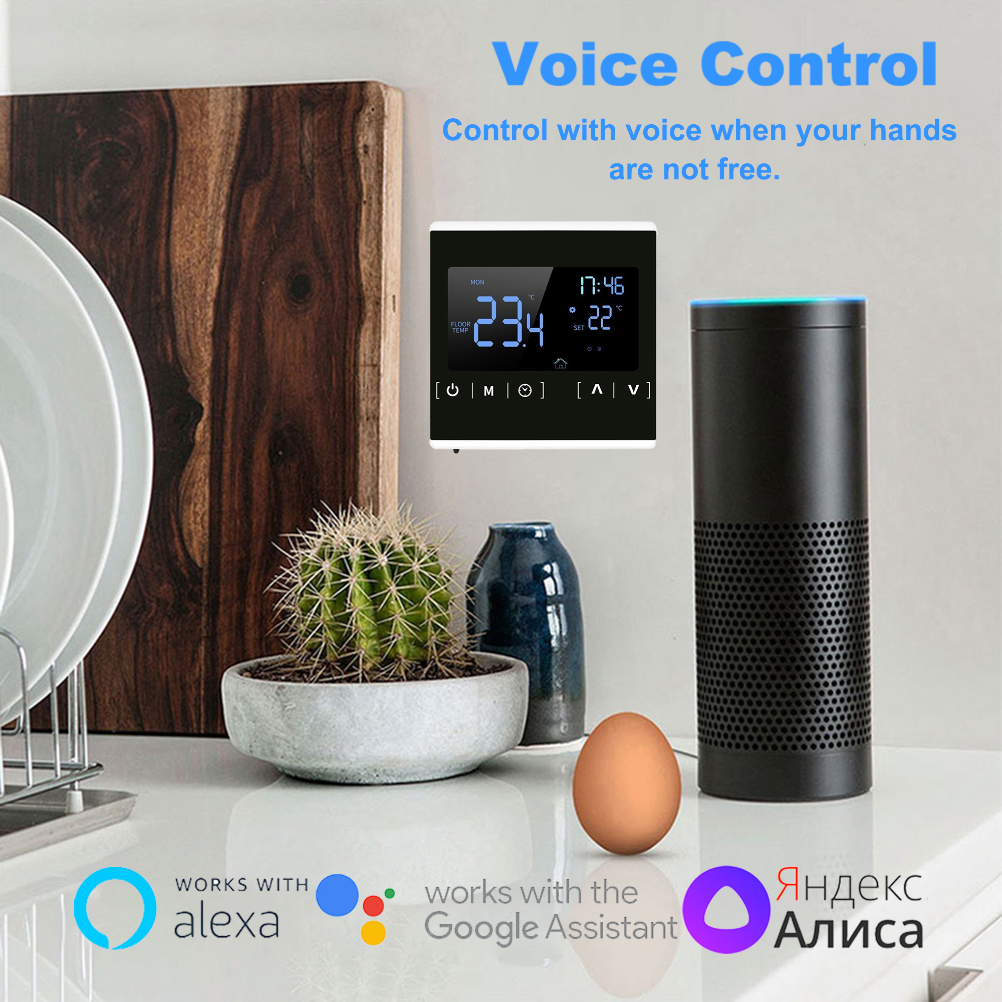 Controlador de temperatura con pantalla táctil completa WiFi, termostato de calefacción de suelo con luz trasera negra de amplio voltaje