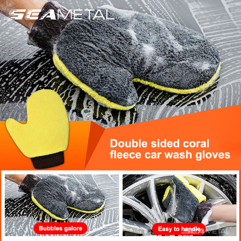 SEAMETAL-Dupla Face Coral Fleece Car Wash Luva, Auto Mitt Limpeza, Janela, Porta, Vidro, Limpador de tintas, Produtos de Cuidado