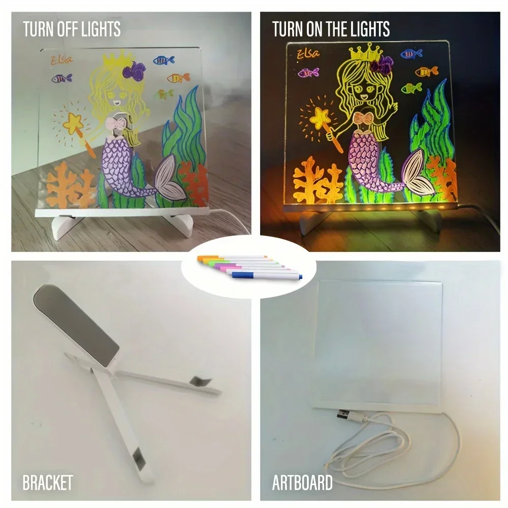 Tableau d'affichage en acrylique lumineux LED, tableau à dessin effaçable USB pour enfants, CIY pour cadeaux d'anniversaire, planches publicitaires de Bar