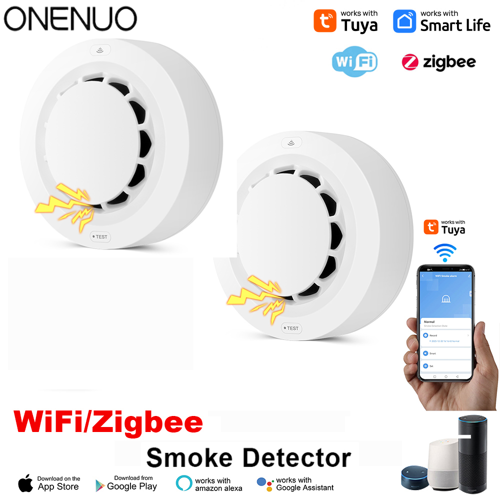 Tuya Wifi o Zigbee Detector de humo Sensor inalámbrico protección contra incendios alarma de humo Sensor de prevención de seguridad de alta sensibilidad 80DB