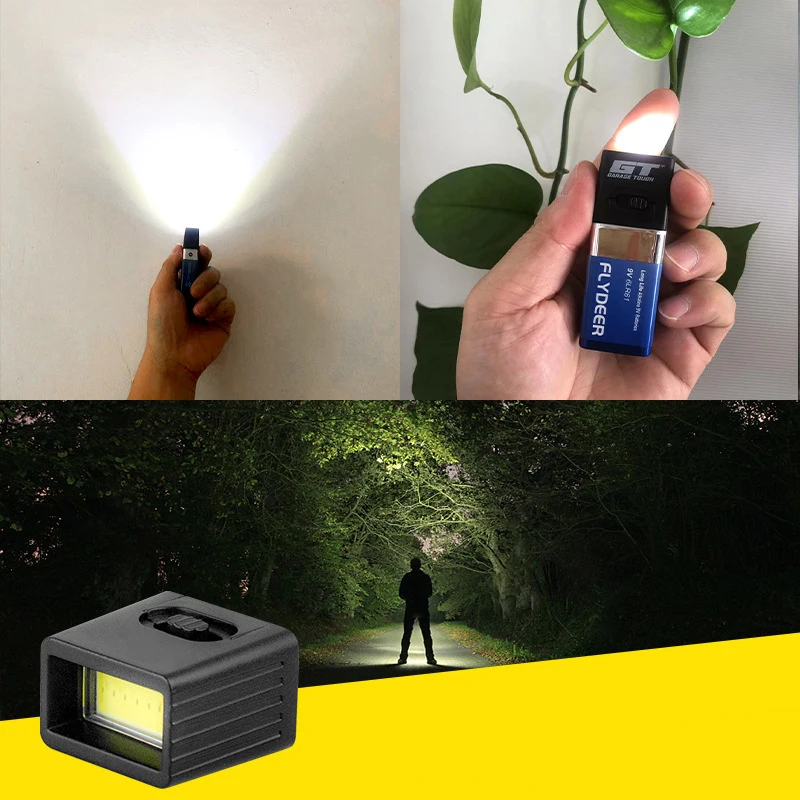Flashlight 9V Mini LED Key Light 6F22 Battery COB Outdoor Lighting Work Light Battery Not Included